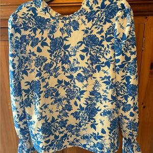 Blue Floral Long Sleeve Blouse
